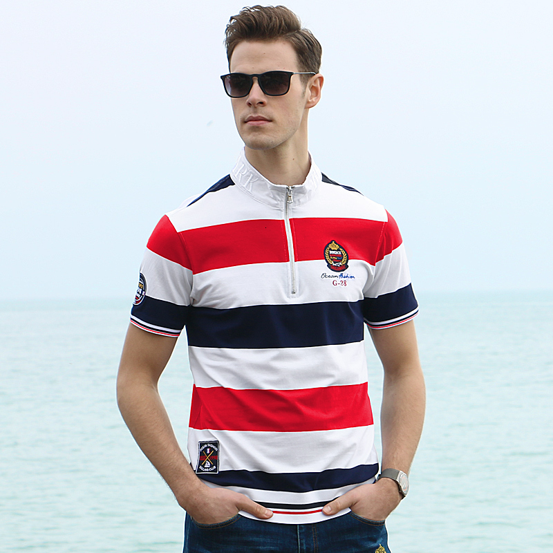 Men's T-Shirts Bruce& Shark Polo Summer Casual Breathable Plus Size Striped Embroidery Short Sleeve Pure Clothes T4DI-image-723856965