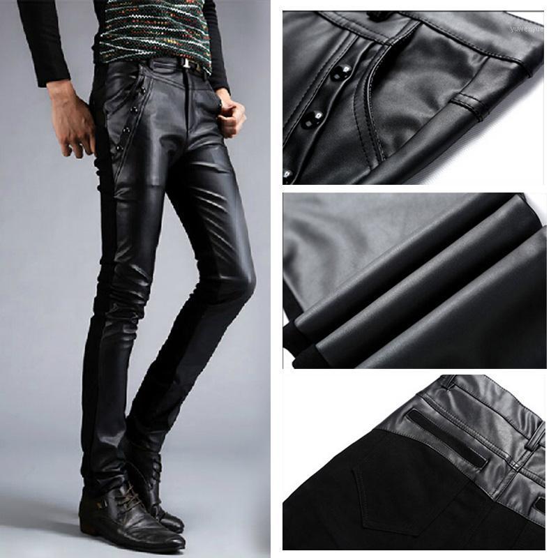 

Men's Pants Leather Feet Slim Black Trousers Tide Motorcycle PU Korean Casual, K09
