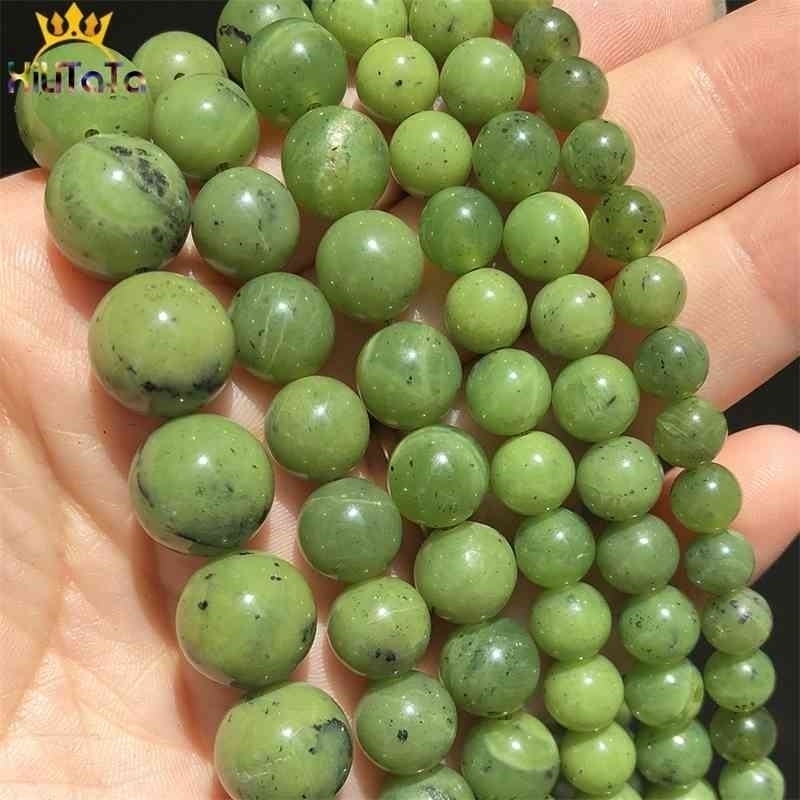 

Natural Canada Jades Stone Round Gem Loose Spacer Beads For Jewelry DIY Making Bracelet Accessories 15''Inches 6 8 10 12mm