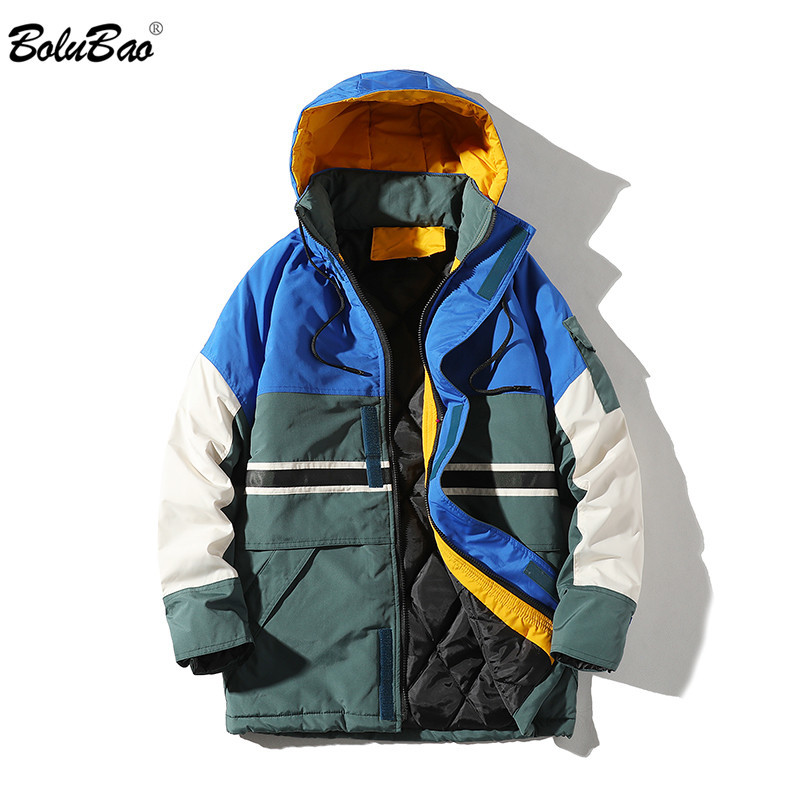 

BOLUBAO Brand Men' Jackets Coat Fashion Winter Windproof Hooded Men Jacket Splice Pocket Decoration Jacket Coats Male 210518, Blue