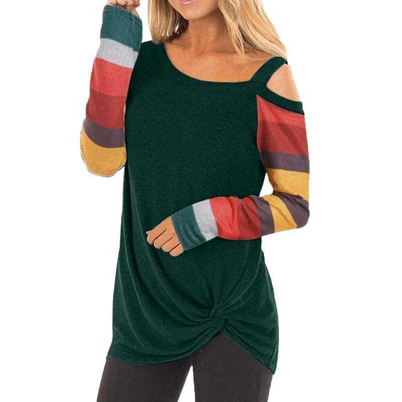 

Summer Striped Off Shoulder T Shirt Women Fashion Skew Collar Long Sleeve Oversized Tops Casual Loose Tee Shirt Femme Ropa Mujer 210608, Blue