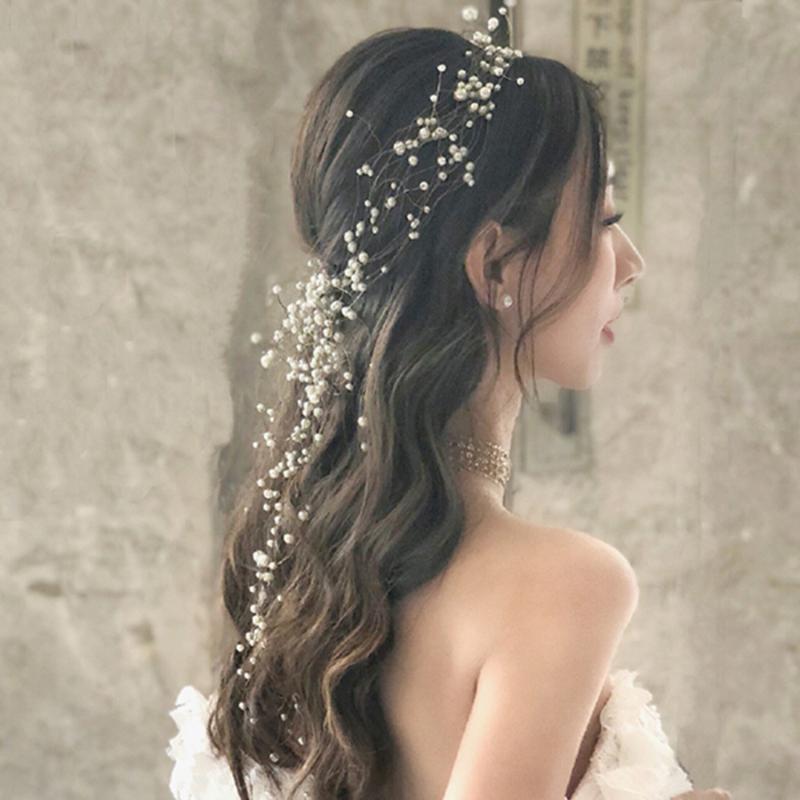

Hair Clips & Barrettes Bride Beautiful Multi-layer Black Strand Headband Handmade Pearl Wedding Headdress Flower Jewelry, Golden;silver