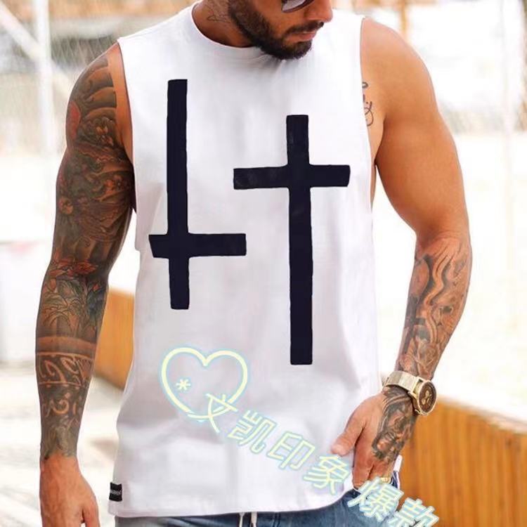 

t-shirt men's summer new product that's vt personality cross print white loose svels t-shirt, White;black