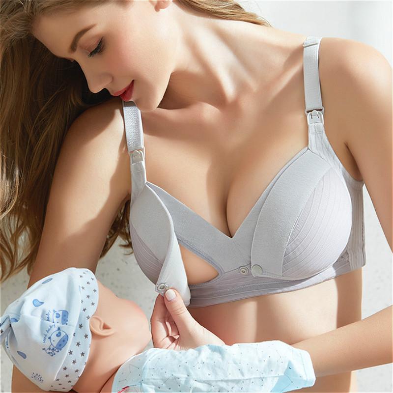 

Maternity Intimates Nursing Bra Pregnant Women Mother Mama Open Breast Cotton Wire Free Sleep Underwear Lactating Bralette, White