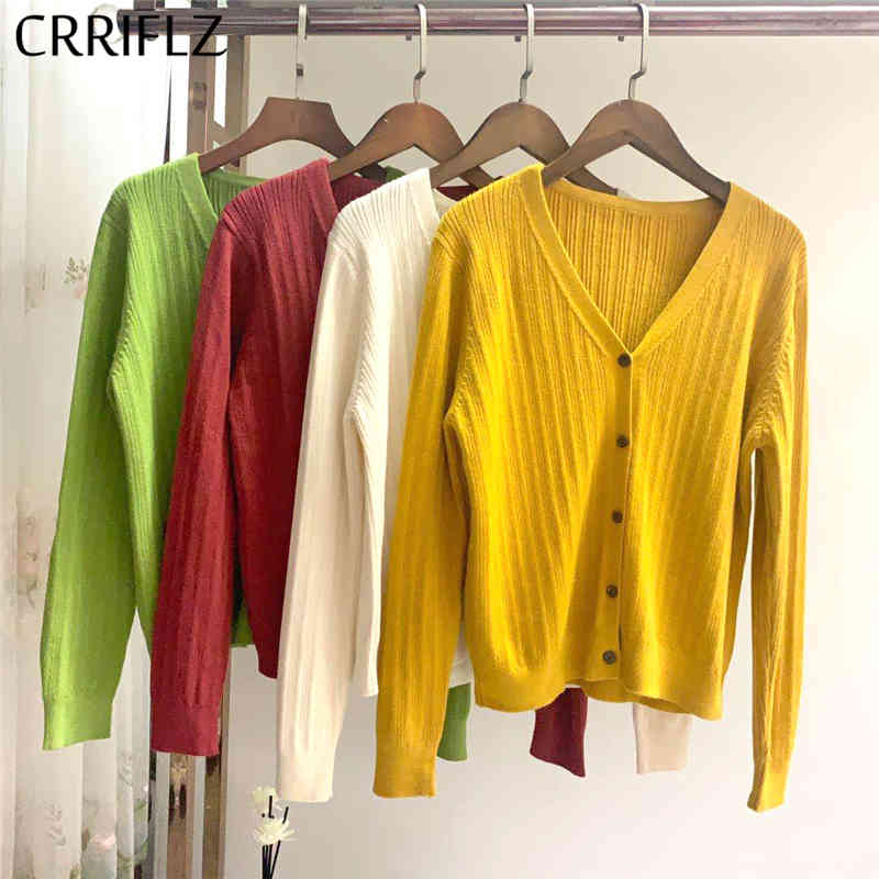 

Autumn Winter Knitted Cardigans Sweater Women V-neck Pockets Office Lady Solid Single Breasted Top CRRIFLZ 210520, Apricot