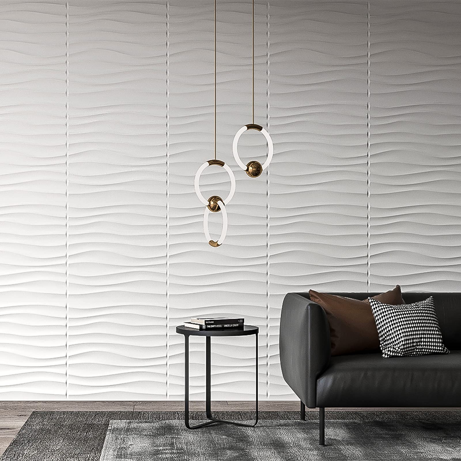 Art3d Plastic 3D Wallpaper Panel PVC Wave Wall Design White 12 Tiles 32 SF-image-716312052