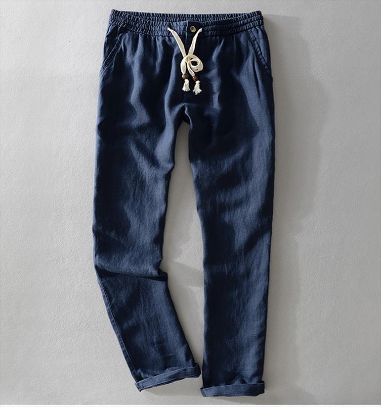 

china style 100% linen women pant solid color spring white thin long good quality male breathable beach trousers, Black
