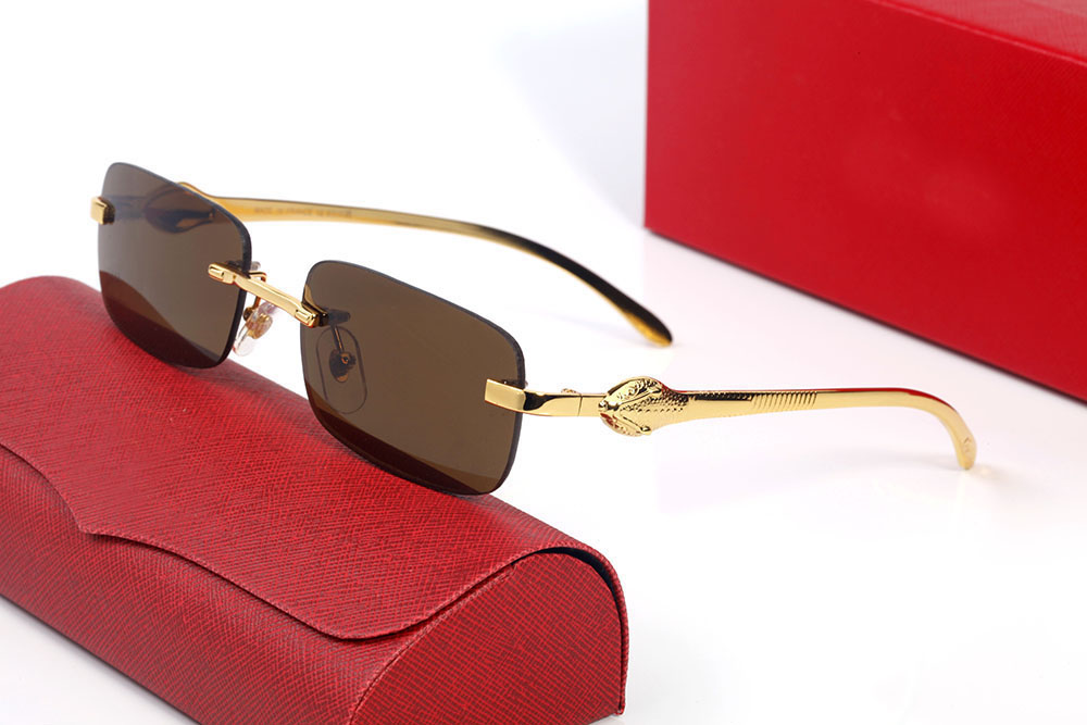 

Rectangular sunglasses business casual men and women classic metal glasses silver gold panther head decoration multi color lenses with original box