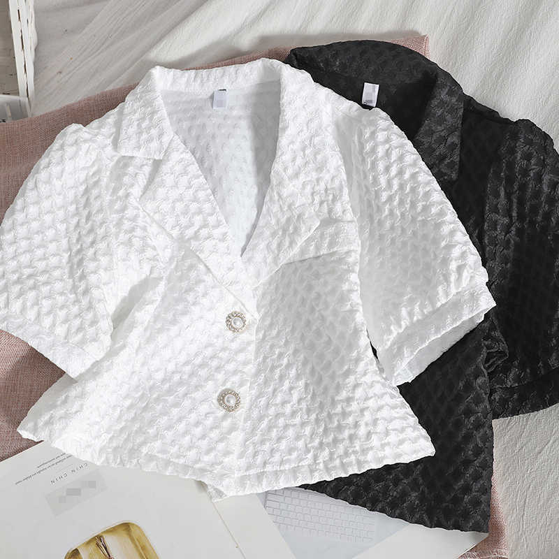 

VANOVICH Temperament Summer Fashion Women Shirts Cotton Wild Korean Style Blouses and Tops Short-sleeved Clothing 210615, White