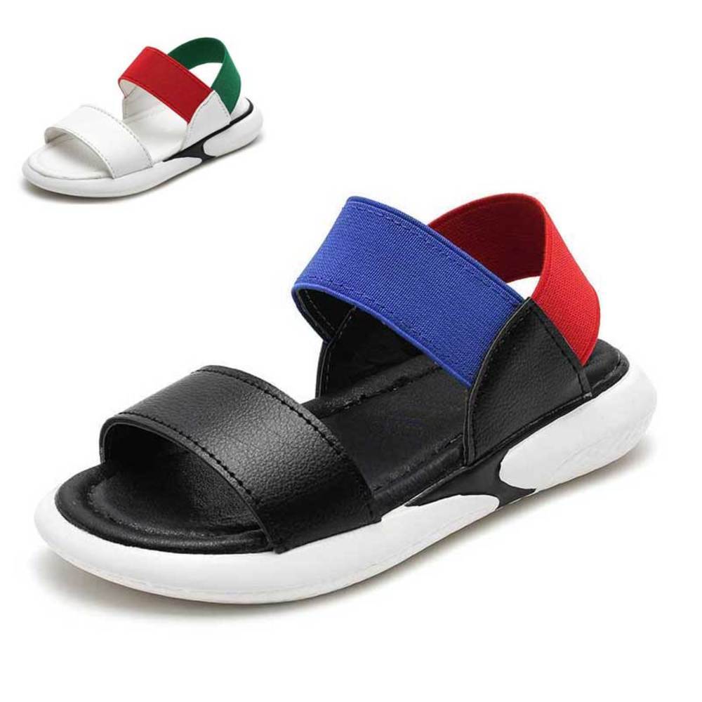 

Fashion Girls PU Sandals Boys Summer Kids Beach Shoes Children Patchwork Flat-heeled Sandals Girl Shoe, Black