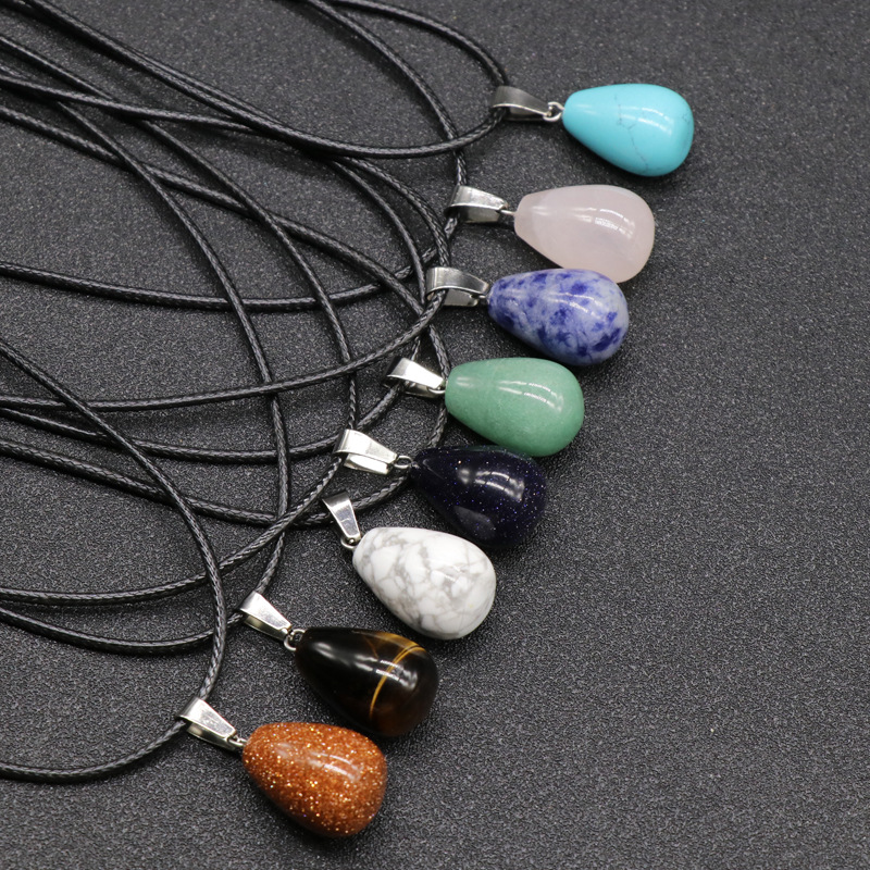 

Natural Stone Waterdrop Ball Shape Pendant Necklace teardrop Quartz Healing Crystal Rope Chain Collar for Women Fashion Jewelry