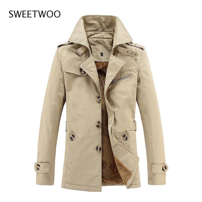 

Men's Trench Coats Autumn/winter Coat Men Jackets Casual Outwear Windbreaker Jacket Plush Insided Long Winter Large, Tan;black
