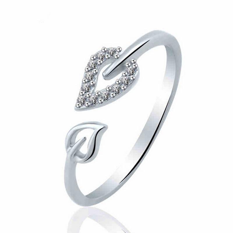 

Wedding Rings Pine Leaf Feather Ring Cut Cubic Zirconia CZ Stone Open For Women