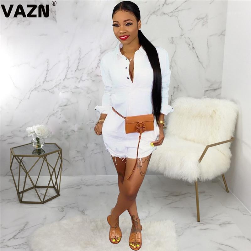 

Women' Jumpsuits & Rompers VAZN SMR9264 Product 2021 Summer Sexy Lady White Playsuit Full Sleeve Button Solid Casual