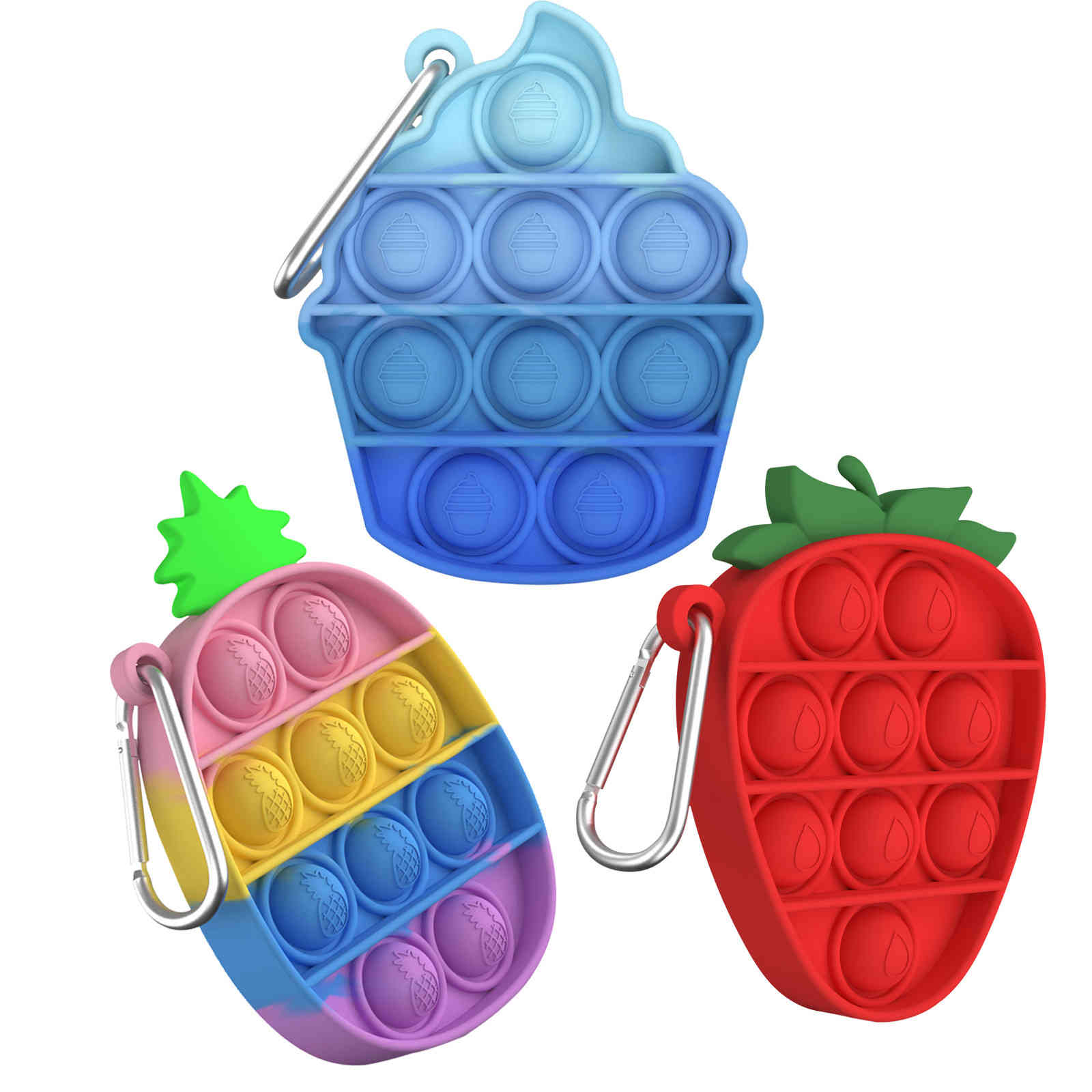 

New Mini Pop Push Bubble Keychain Fidget Toys Simple Wave Kawaii Pineapple Figet Cake Soft Stress Reliever