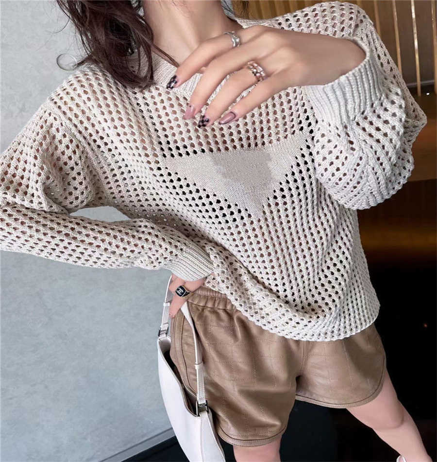 

Loose Women Knits Blouses Autumn Hollow Out Triangle Female Sweaters Shirt Tops Fashion Casual Round Neck Long Sleeve, Extra shipping cost