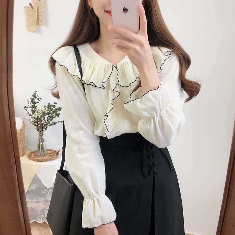 Womens Blouses Summer Tops Femme Spring Shirt Long Sleeve Cotton Girls Women Blouse Plus Size Blusas Solid Loose white 210417Z