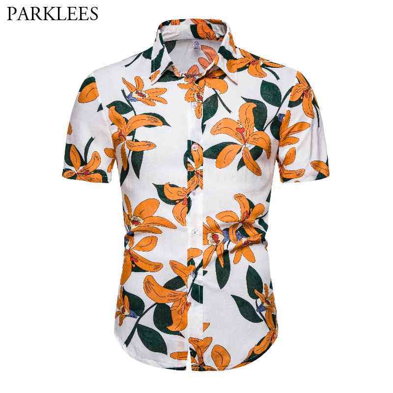 

Men Hawaiian Beach Shirts Floral Printed Shirts for Men Summer Casual Button Up Shirt Mens Tropical Holiday Vintage Shirt Male 210524, As picture show