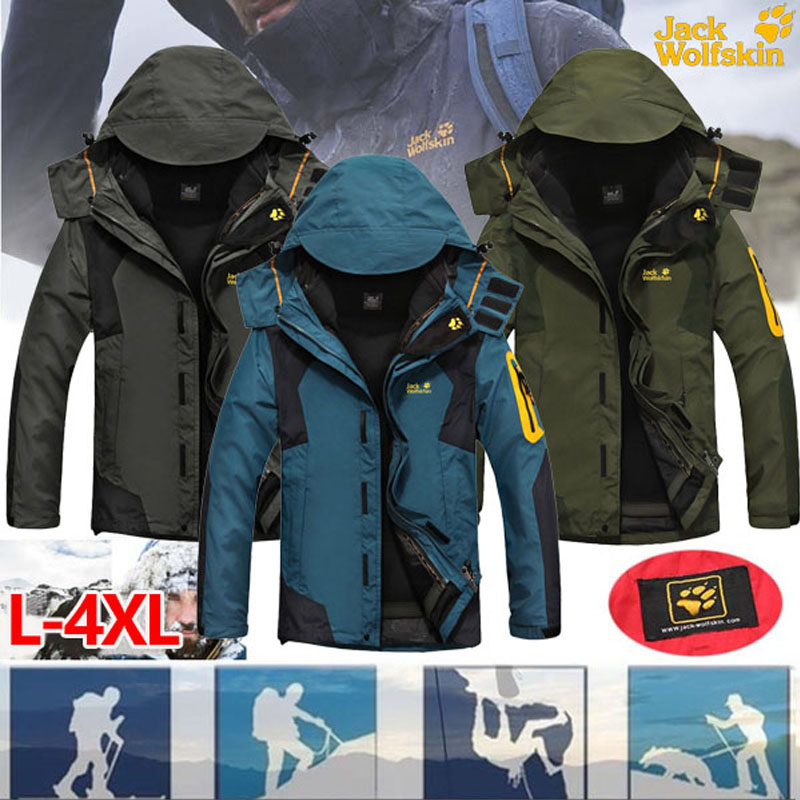 

2021 Jack Autumn and Wolfskin Winter New Outdoor Jacket Two-piece Three-in-one Waterproof Windproof Plus Velvet Winter Jacket, Black;brown