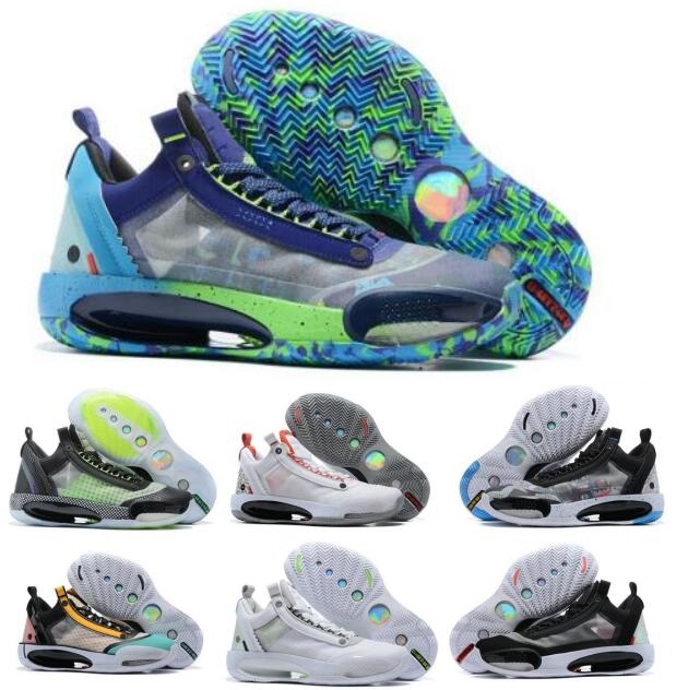 

Flight 34 34s Mens Basketball Shoes White Cement XXXIV Low Pure Money Regency Purple Heritage Print Guo Ailun Pop Man Zapatos Sneakers, Black
