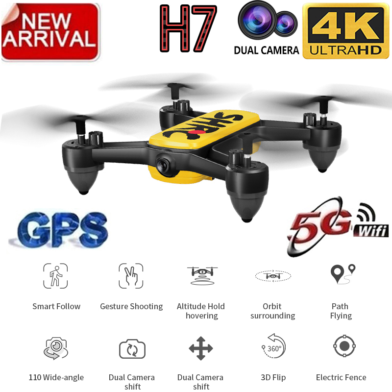

H7 GPS Drone with 4K HD Dual Camera Wide Angle Quadcopter Anti-shake WIFI FPV RC Drones Professional GPS smart Follow Me, Red 4k gps 1b