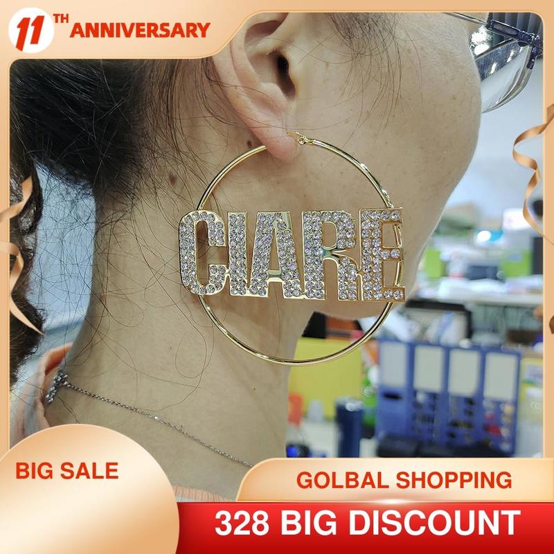 

Dodoai Bling Name Custom Hoop Letter Big Personalised Earrings with Statement Words Hiphop Sexy 50-100mm