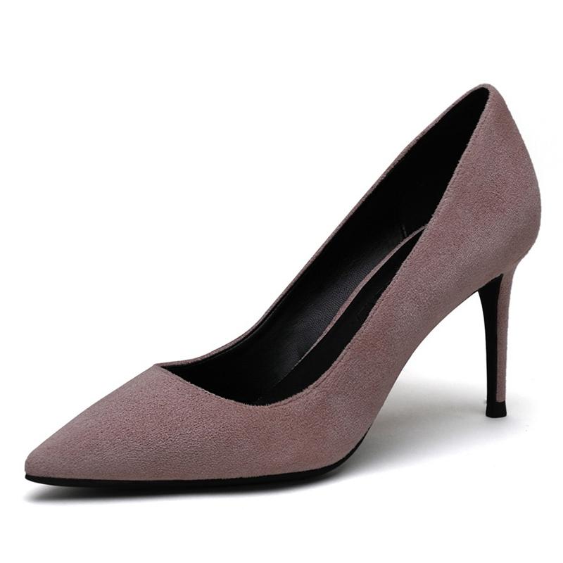 

Dress Shoes Fashion Single Shoe Woman Thin High Heels Sexy Kid Suede Women Pumps Pointed Toes Slip-On Female Black Red Office M0028