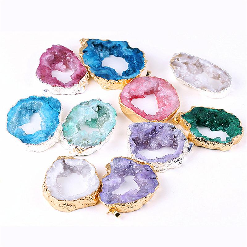 

Pendant Necklaces Natural Brazilian Gold Color Edged Slice Open Agates Geode Drusy Druzys Pendants For Necklace Women Jewelry With Chain