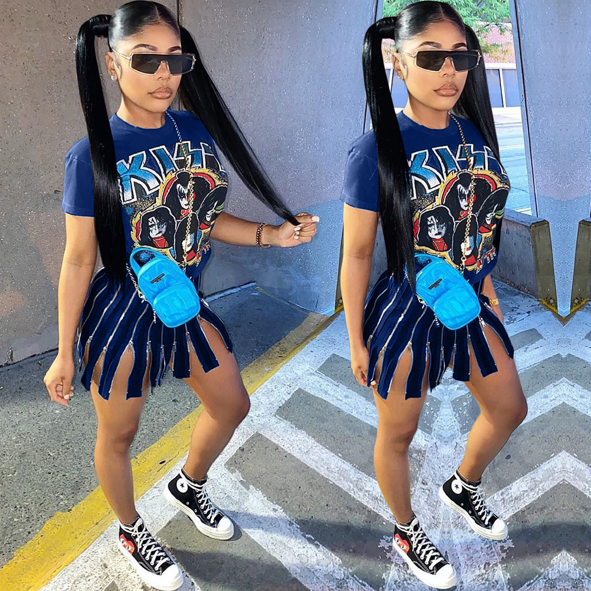 

2021ANJAMANOR Womens Fashion Short Sleeve T Shirt Dress Gothic Punk Cartoon Print Zip Slit Casual Mini Dresses Streetwear D60-EG39, Black;gray