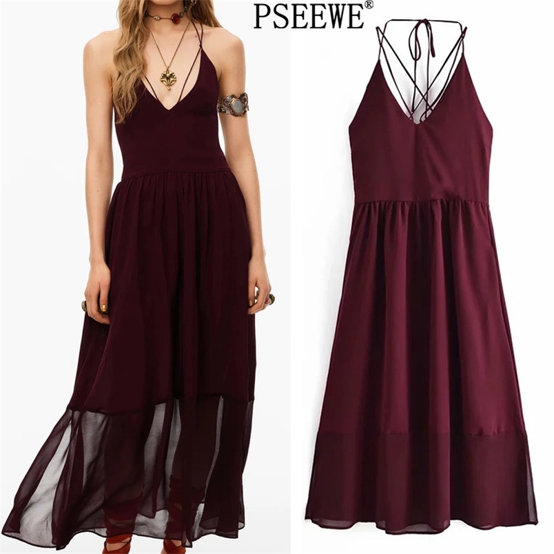 

Summer Dress Strappy Long Women Elegant Party Backless Sexy es Ladies Ruched Evening Cocktail es 210519, Claret