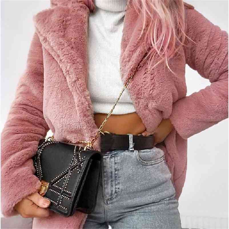 

Winter Plus Size Women Pink Fur Coat Thick Female Warm Solid 'S s Jacket 210519