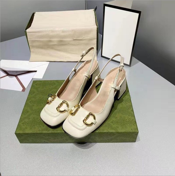

2021 Summer Joker Casual Sandals Luxury Leather Classic Style Thick Square Head Size 35-40, Black