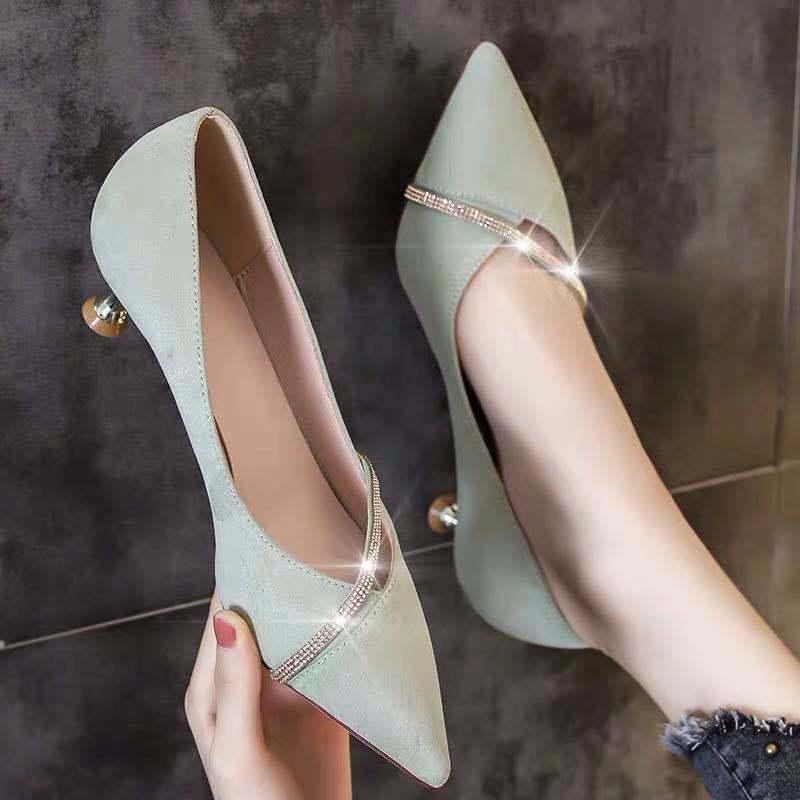 

Dress Shoes Pointed Rhinestone Fairy Single Feminine Girl Spring Autumn 2021 Korean Style Stiletto High Heels Women's, Black