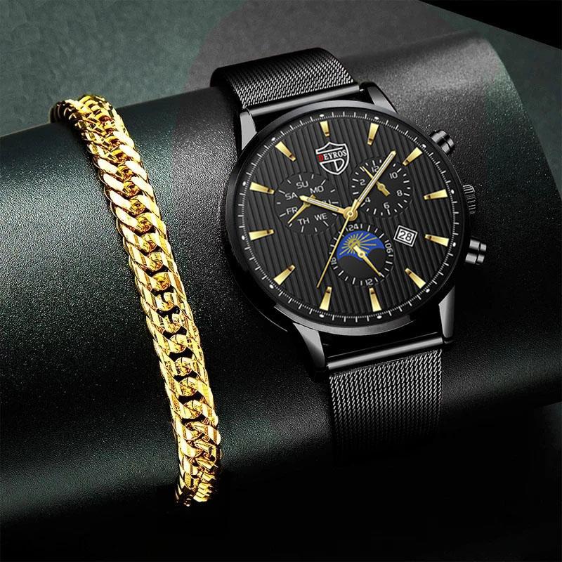

Wristwatches Fashion Business Mens Watch Luxury Stainless Steel Mesh Belt Quartz WristWatch Men Gold Bracelet Casual Luminous Clock, Slivery;brown