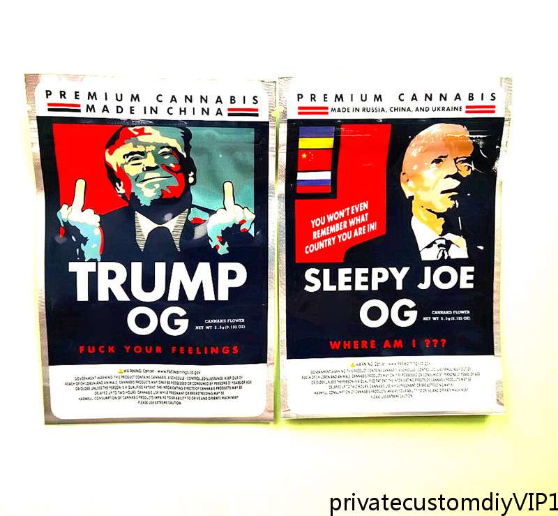 

3.5g trump sleepy joe Mylar Bags biden flower Edibles packaging bag with zipper stand Candy bags