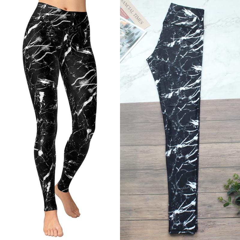 

Yoga Outfit Black & White Marble Women Exercise Running Pants Gym Leggings High Waist Jogging