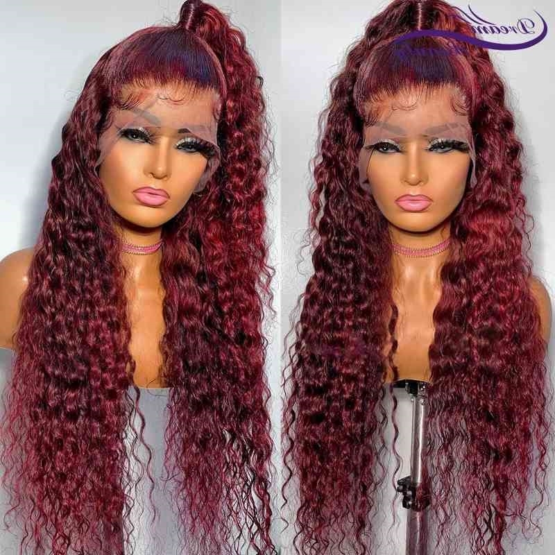 

For Burgundy #99J Curly Women Pre Plucked 13x4 Lace Front Human Hair Brazilian Remy Wigs Dream Beauty, 13x4 lace front wig