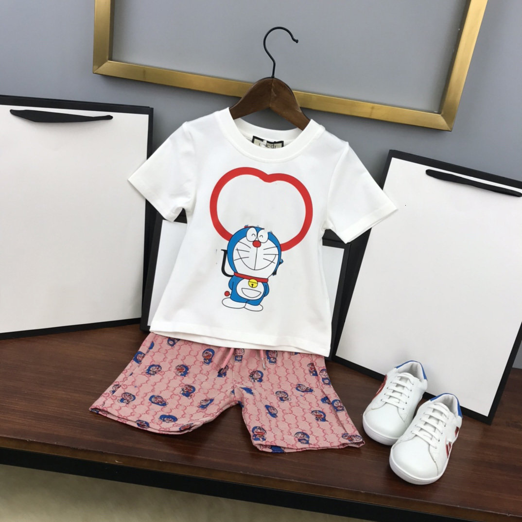 

summer girls t shirts set Designers clothe svest + shorts 2pics sets children's wear boys summer shorts cotton t shirts size 100-150, White