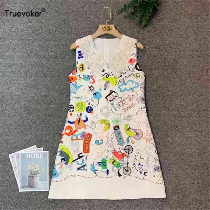 

Truevoker Women Peter Pan Collar Colourful Floral Print Gorgeous Beading Party Dress Lady Diamond Mujer Robe 210602, Multi