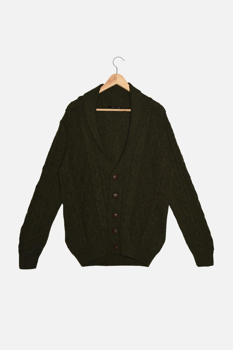

Men' Sweaters Trendyol Male Slim Fit Shawl Collar Hair Weave Knitwear Cardigan TMNAW22HI0135, Khaki