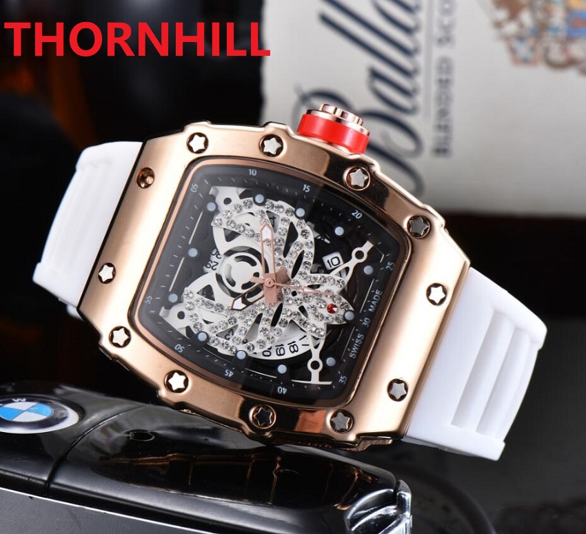 

Bling Full Diamond Mens Watches Top Brand Gifts Men's Japan Quartz Clock Rubber Strap Waterproof Date Family WristWatches Super luminou, Slivery;brown