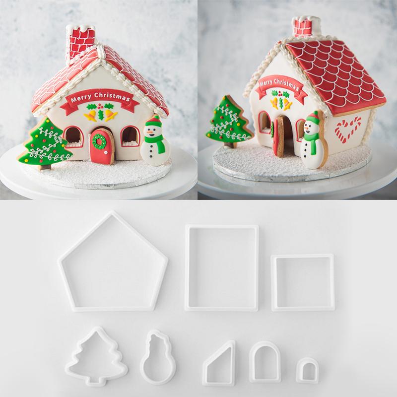 

Baking Moulds 8Pcs/Set Tools Accessories 3D Plastic Biscuit Mold Gingerbread House Kit Christmas Cookie Cutter Set