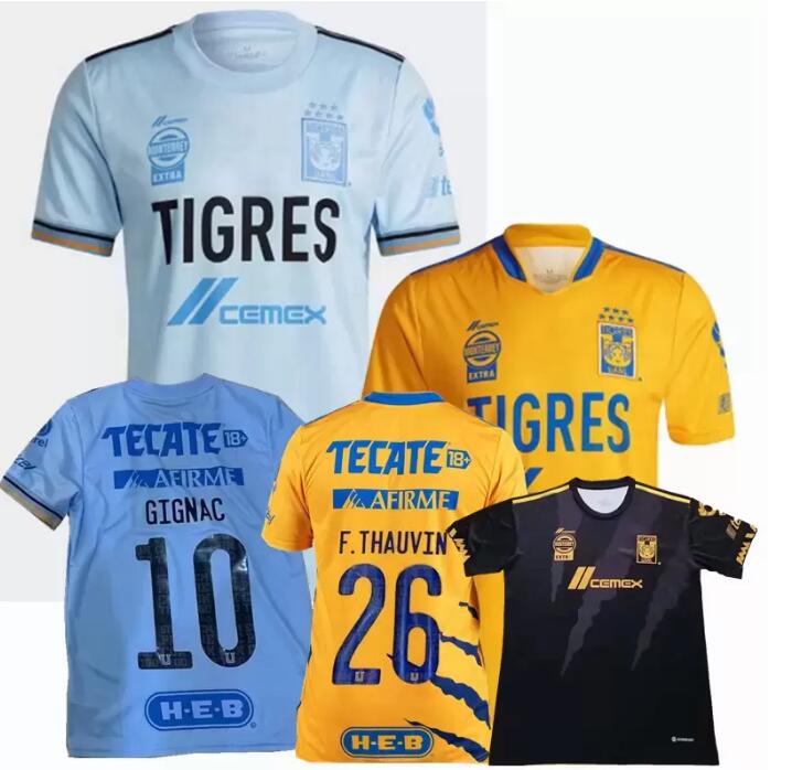 

2122 Mundial de Clubes UANL Tigres GIGNAC Soccer Jerseys men kids kits VARGAS Home away Tercer Pizarro Mexico Football Shirts, Home men jersey +patch