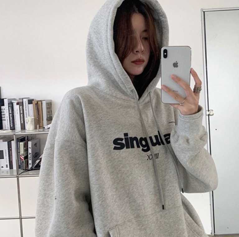 

Lil Cher grey Hoodie women' fashion 2021 new spring loose Korean lazy top, White