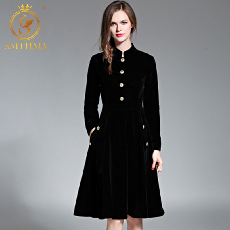 

High Quality Luxury Runway Velvet Dress Vintage Elegant Plus Size Winter Dresses Vestidos -3XL 210520, Picture color
