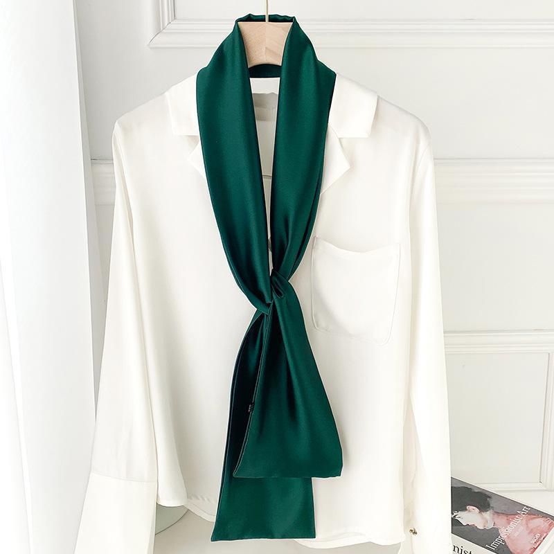 

Scarves Fashion 15x145cm Solid Color Narrow Silk Long Striped Scarf Business Decoration Small Neck Female Ribbon Headband, Blue;gray