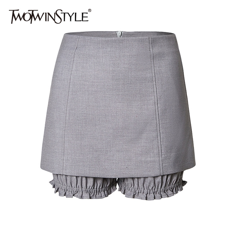 

Black Korean Fake Two Skirt For Women High Waist Mini Slim Minimalist Skirts Female Summer Fashion Clothes 210521