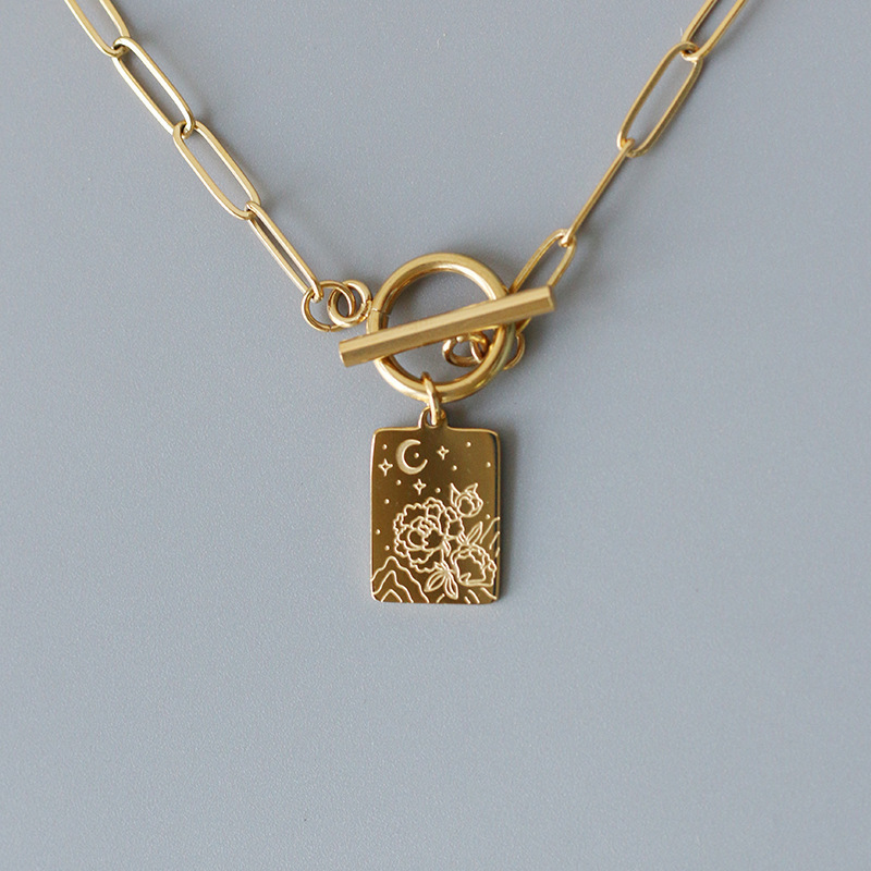 

Gold Rose Flower Star OT Buckle Clavicle Collar Statement Chain Necklace Female Bijoux Jewelry necklace
