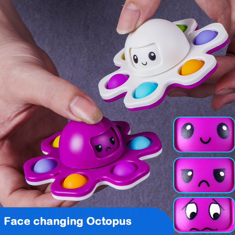 

Flip Face Octopus Fidget Sensory Bubble Spinner party kids Toys Gyro Cellphone Straps Finger Popping Toys Simple Dimple Push Spinning Top Gyroscope Decompression