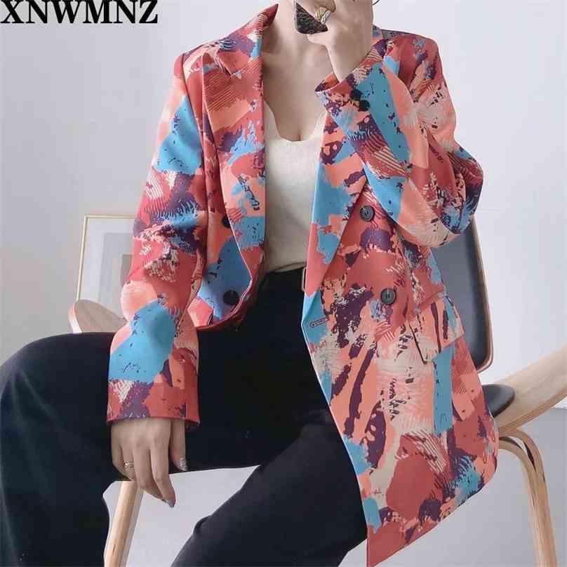 

women vintage graffiti print blazer female double breasted long sleeve causal stylish outwear suit coat tops 210520, Multi